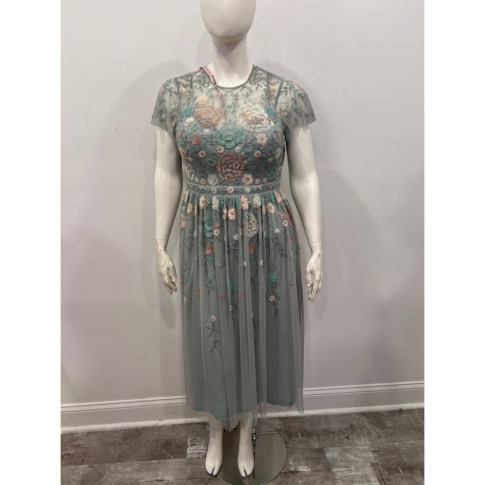 Mac Duggal Dress Embellised Illusiion Sage Green Floral Sequin Style#9134 10 NWT